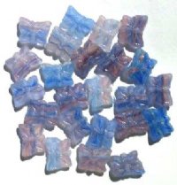 25 12mm Matte Blue Orange Crystal Marble Butterfly Beads